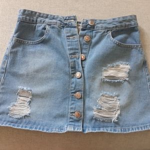 Forever 21 Ripped Denim Button Front Skirt